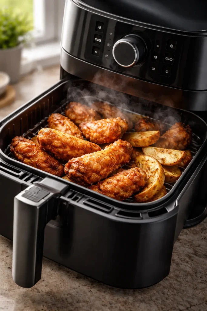 12 Air Fryer Dinners Crispy Without the Oil 1 Close-up of an air fryer with crispy food on a rack