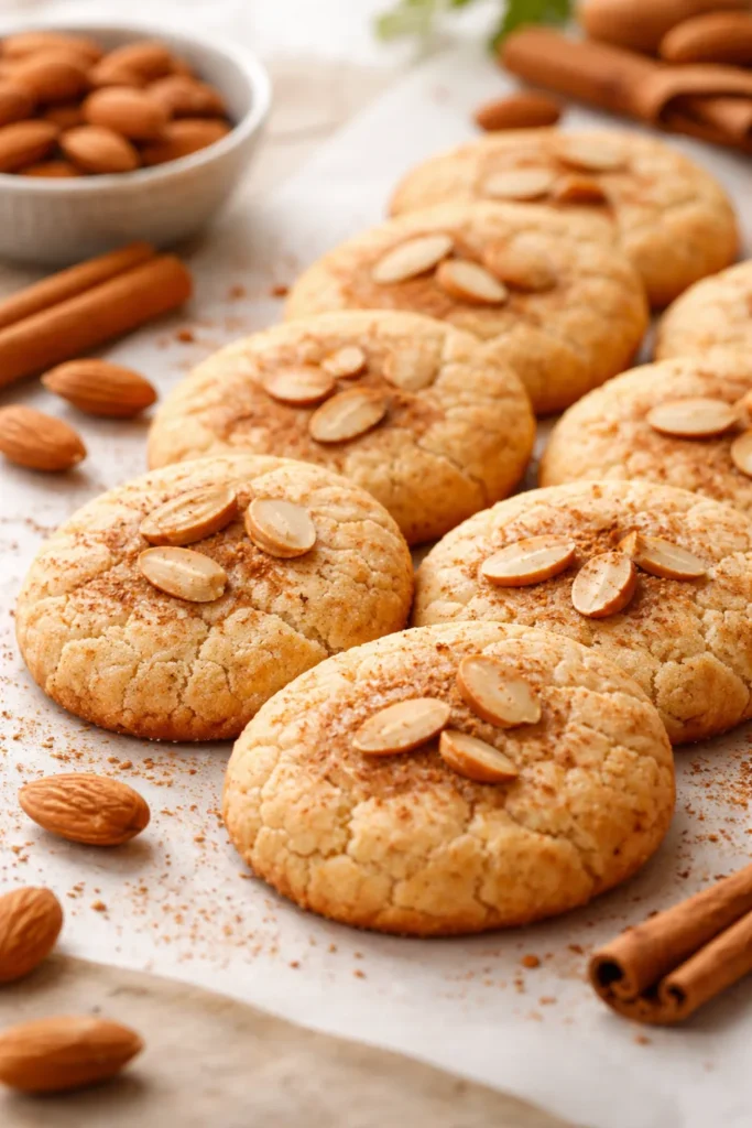 Almond cinnamon butter cookies on a clean surface