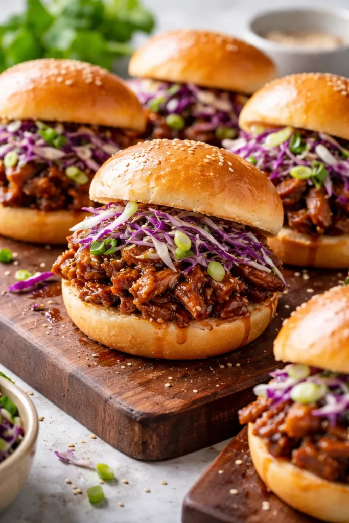 8 Pulled Pork Sliders for Your Next Party 4 Asian-style pulled pork sliders with sesame slaw on buns