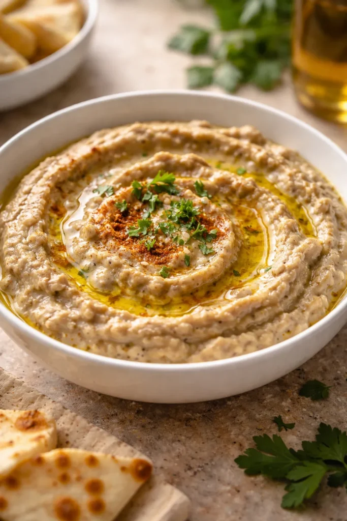 10 Middle Eastern Recipes Easy to Make at Home 6 Smoky baba ganoush in a white bowl