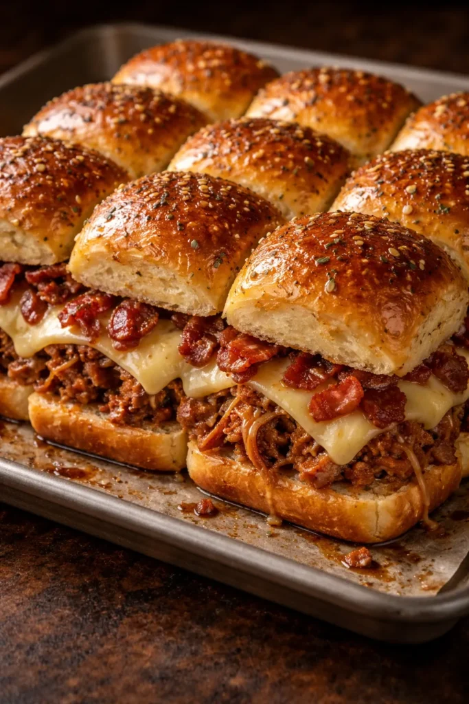 8 Pulled Pork Sliders for Your Next Party 5 Bacon and cheese pulled pork sliders with melted cheddar