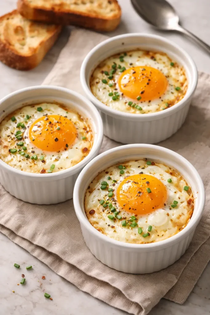 8 Egg Recipes Beyond Scrambled and Fried 4 Baked eggs in ramekins with creamy whites and golden yolks