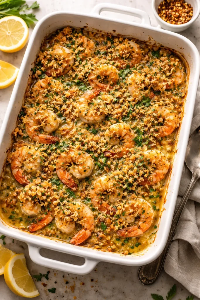 10 Shrimp Scampi Recipes to Try Tonight 4 Shrimp with golden breadcrumb topping in a baking dish