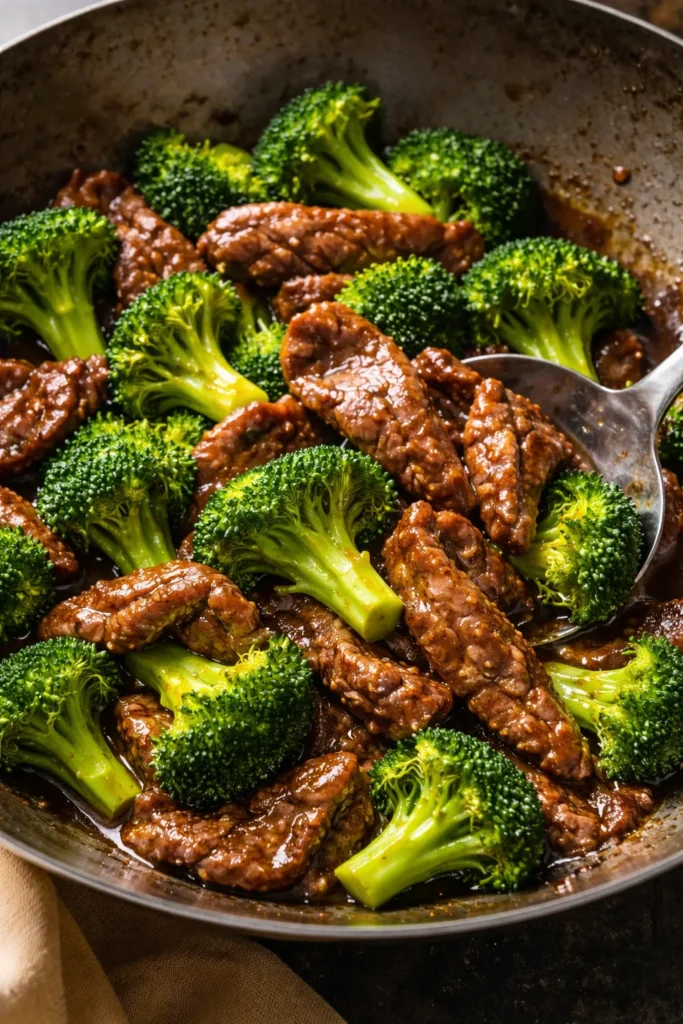 Beef and broccoli stir-fry with glossy sauce