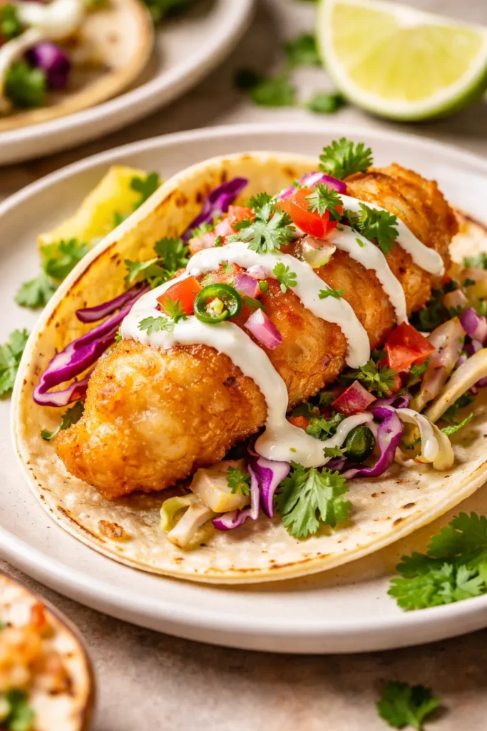 8 Easy Fish Taco Recipes for Taco Night 5 Beer-battered crispy fish taco with golden crust