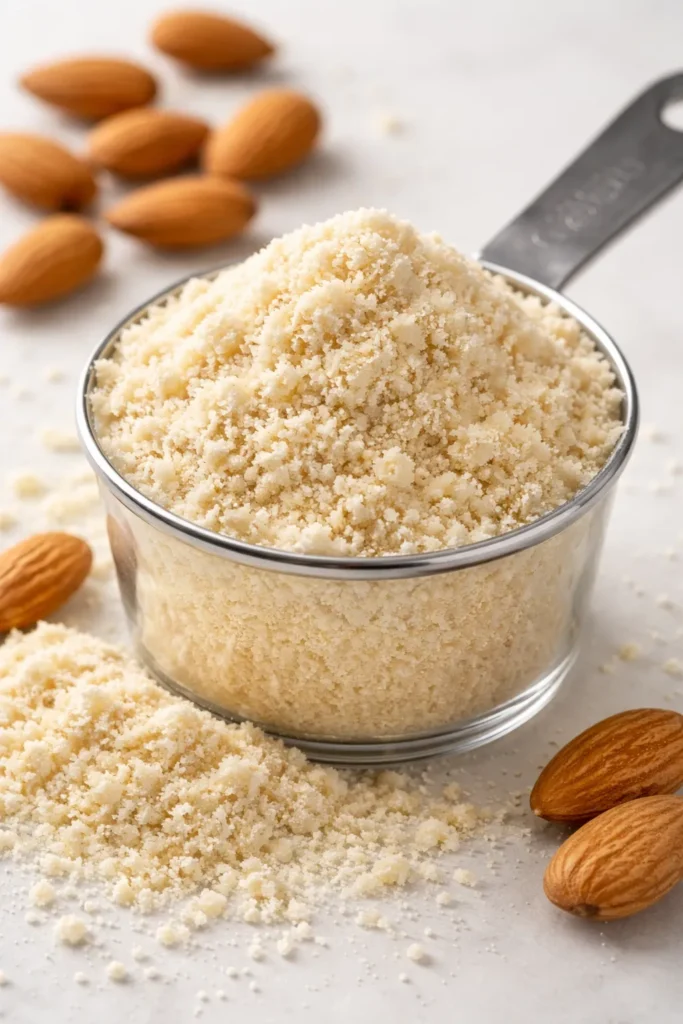 Blanched almond flour in measuring cup