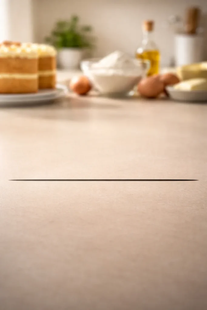 How to Bake Perfectly Moist Cakes Every Time 13 Close-up of a single bold horizontal line near the bottom of a neutral surface, representing the bottom line of moist cake principles