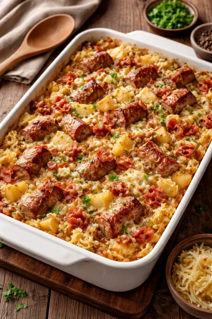 8 Bratwurst and Spaetzle Recipes for Dinner 5 Bratwurst spaetzle casserole with bacon sauerkraut
