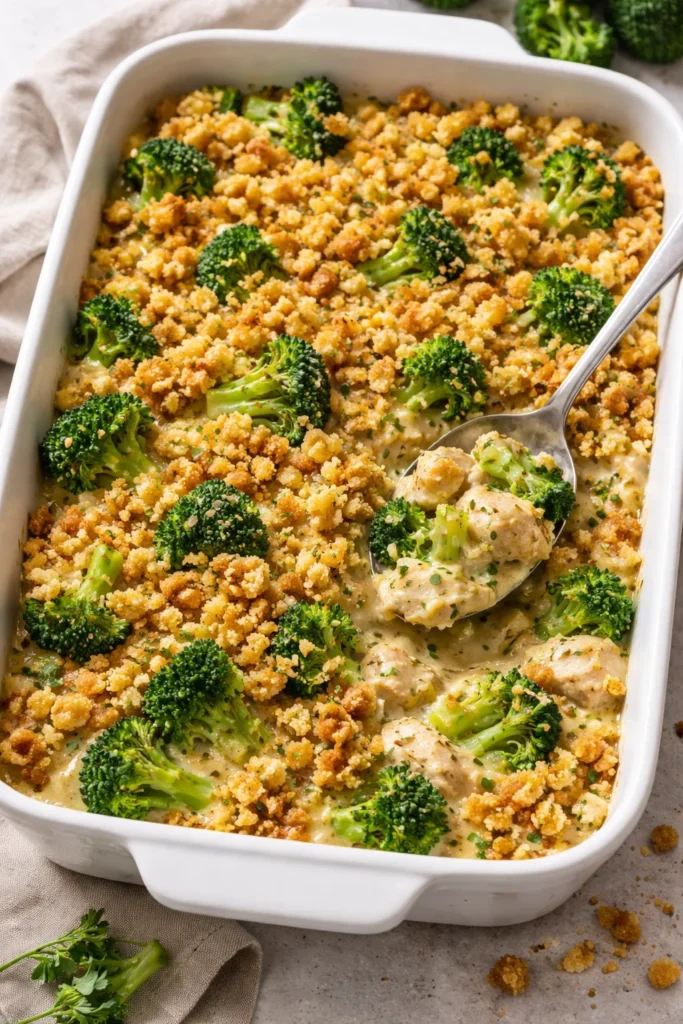 10 Chicken Casseroles the Whole Family Loves 10 Broccoli Chicken Casserole in a baking dish with stuffing topping