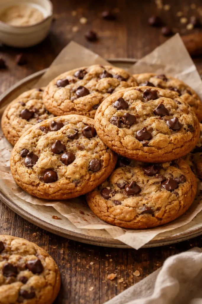 8 Rainy Day Recipes for Cozy Comfort 8 Close-up of thick brown butter chocolate chip cookies with golden edges