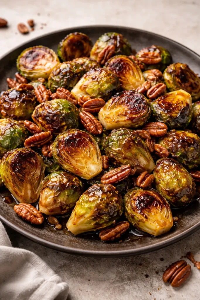 Roasted Brussels sprouts with balsamic honey glaze and pecans