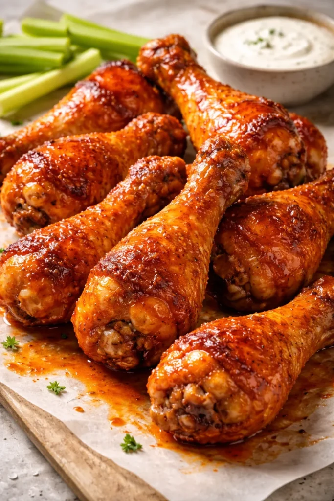 10 Crispy Chicken Drumstick Recipes for Dinner 3 Buffalo hot drumsticks with spicy glaze