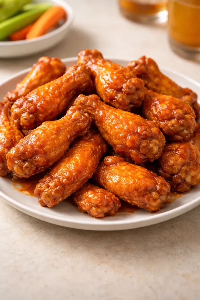 12 Chicken Wing Recipes for Game Night 1 Close-up of crispy buffalo wings on a white plate