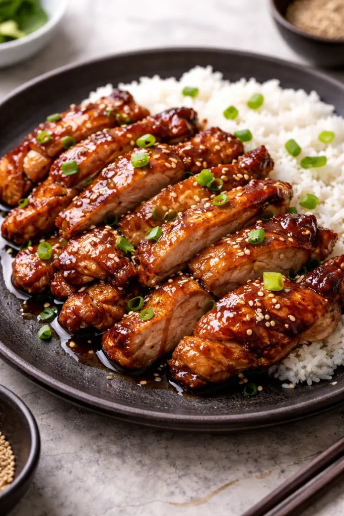 12 Easy Korean Recipes for Weeknight Dinners 8 Korean chicken bulgogi slices with caramelized glaze on plate