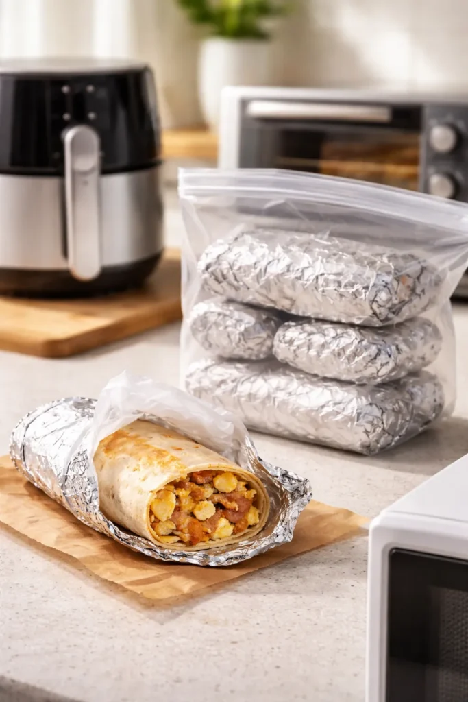 8 Breakfast Burrito Recipes for Meal Prep 12 Parcels of burritos wrapped in parchment and foil for freezing