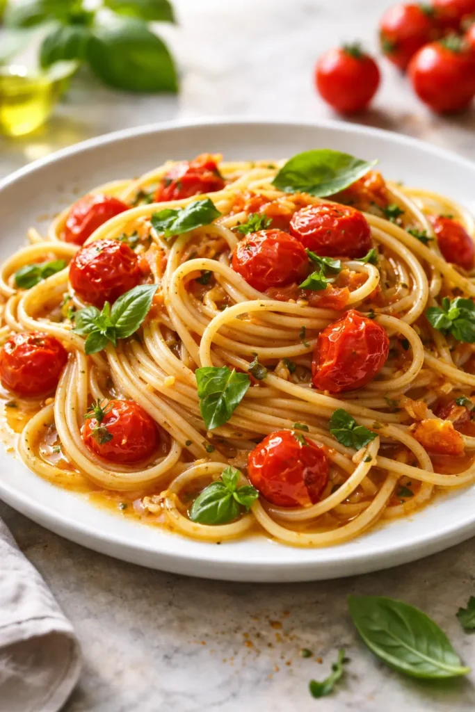 12 Easy Pasta Dinners Better Than Takeout 12 Pasta with bursting cherry tomato sauce and basil