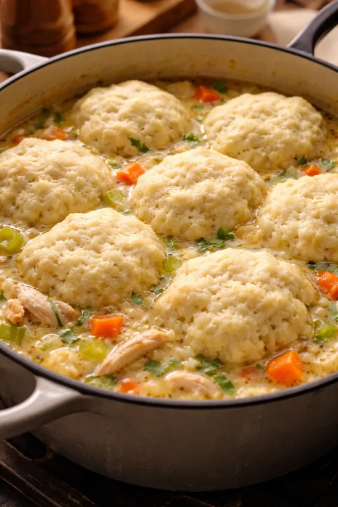 8 Chicken and Dumpling Recipes Like Grandma's 7 Buttermilk biscuit-style dumplings rising in broth