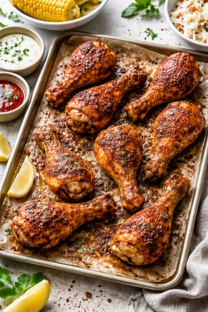10 Crispy Chicken Drumstick Recipes for Dinner 8 Cajun-spiced baked drumsticks with paprika coating on a neutral surface