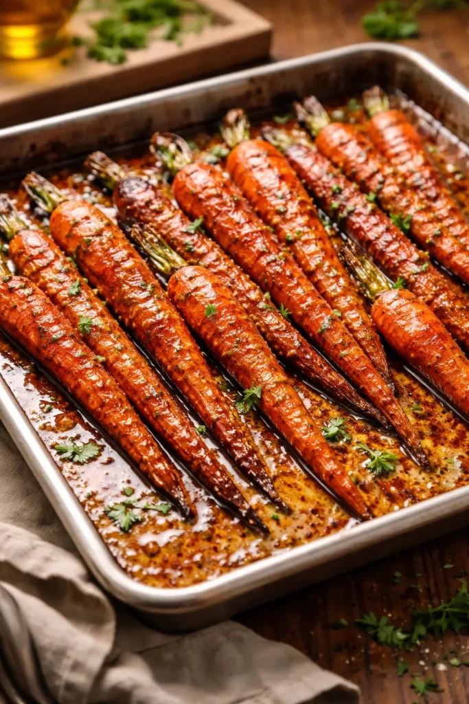 8 Easy Roasted Vegetable Sides for Dinner 4 Carrots glazed with harissa-maple on sheet pan