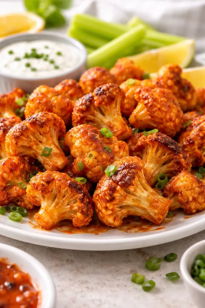 12 Air Fryer Dinners Crispy Without the Oil 10 Buffalo cauliflower bites on plate