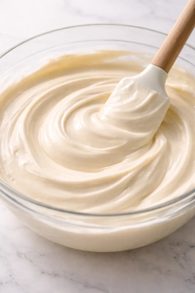 How to Bake a Rich Cheesecake Without Cracking 3 Smooth, lump-free cheesecake batter in a bowl showing texture