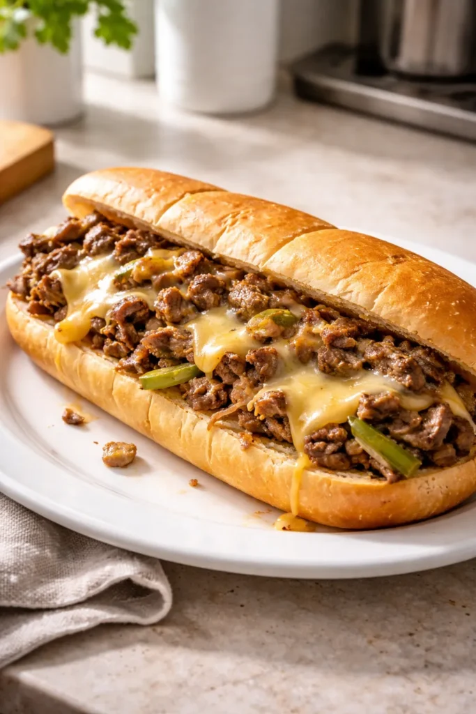 12 Classic American Dinners Everyone Loves 10 Philly cheesesteak sandwich with melted cheese on a hoagie roll