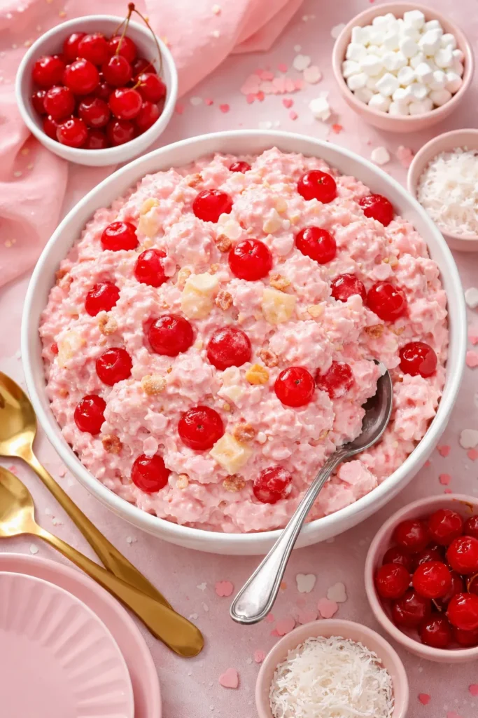8 Ambrosia Salad Recipes for Potlucks 8 Pink cherry ambrosia salad loaded with extra maraschino cherries