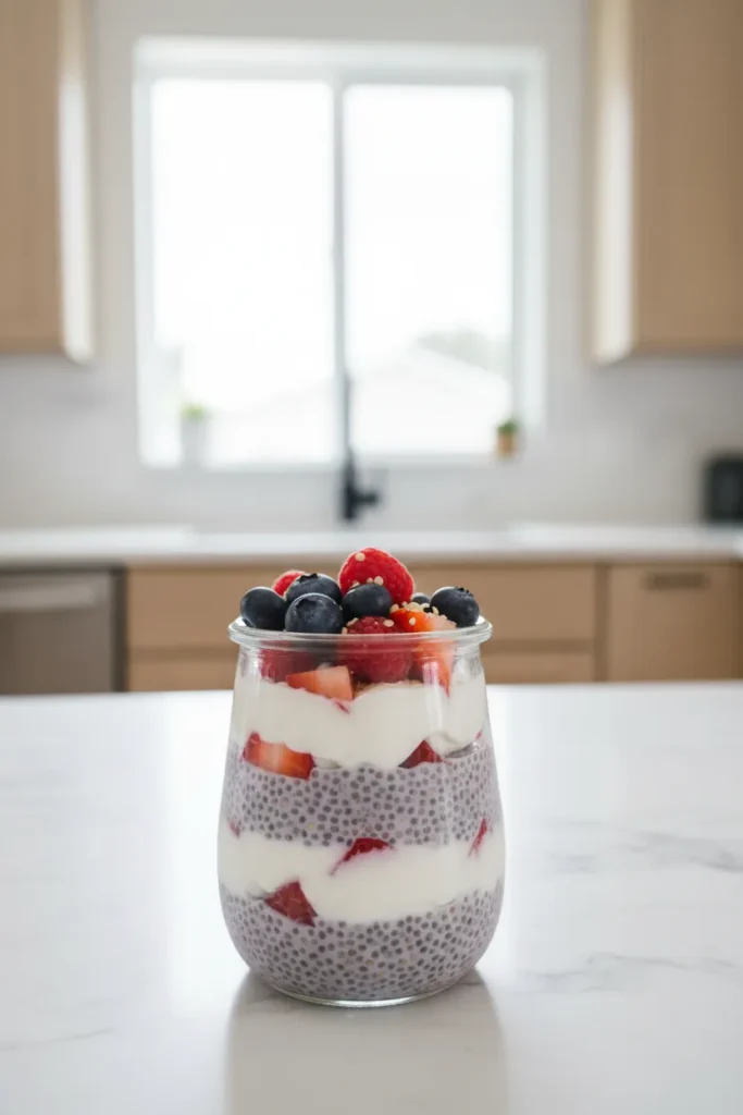 8 Yogurt Parfait Recipes for a Quick Breakfast 9 Chia seed and Greek yogurt parfait topped with fresh berries