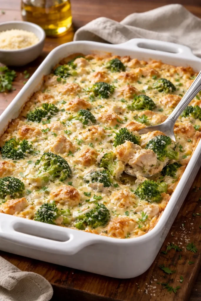 10 Easy Dinner Recipes for a Big Crowd 9 Casserole with chicken, broccoli, and melted mozzarella topping