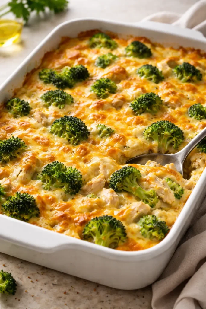 10 Cheesy Chicken Casseroles Worth the Mess 5 Chicken Broccoli Cheese Casserole with broccoli florets and cheese sauce