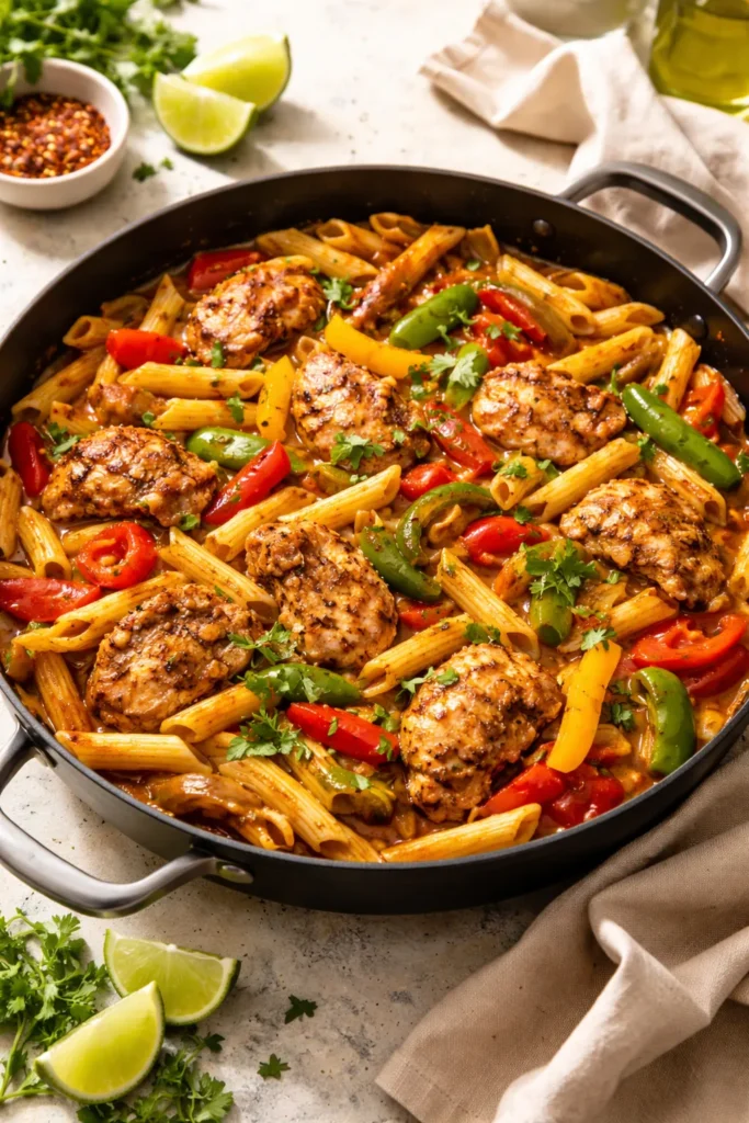 8 Stovetop Dinners When You're Short on Time 8 One-pan chicken fajita pasta with peppers and penne in a flavorful sauce
