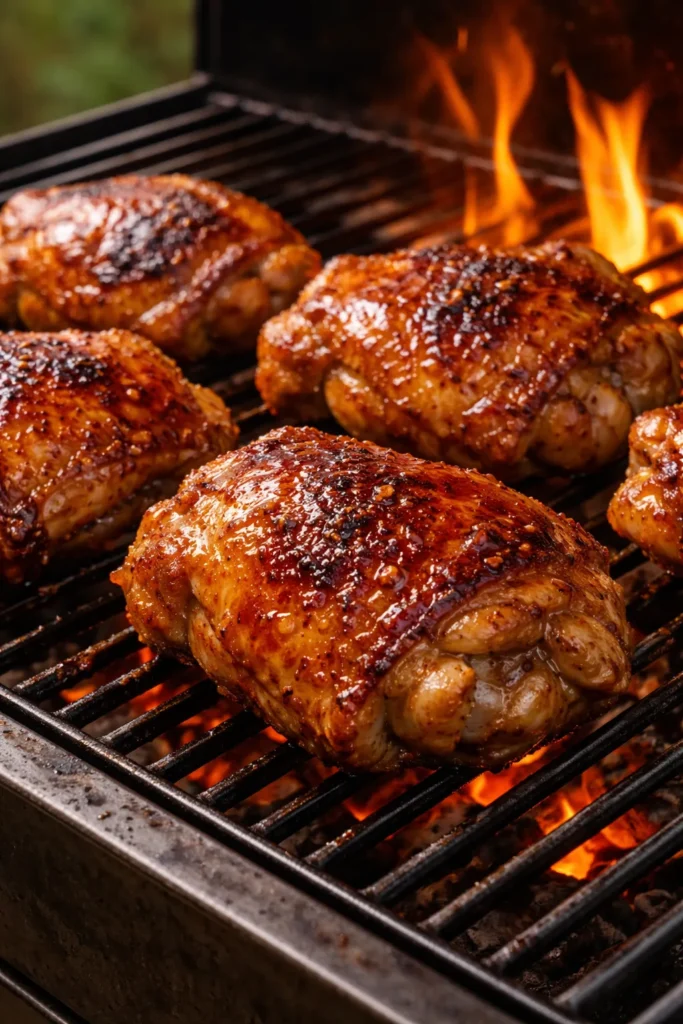 8 Grilled Dinners for a Summer Night 6 Chicken thighs with hot honey glaze on a two-zone grill