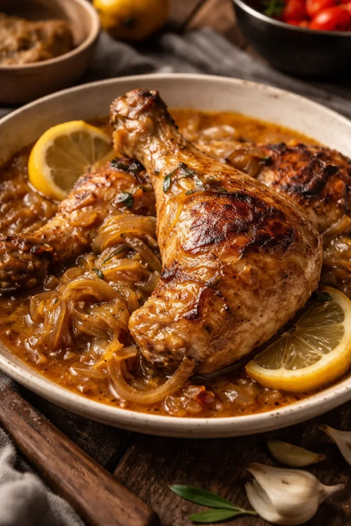 10 West African Recipes to Try at Home 7 Close-up of Chicken Yassa with caramelized onions and lemon glaze