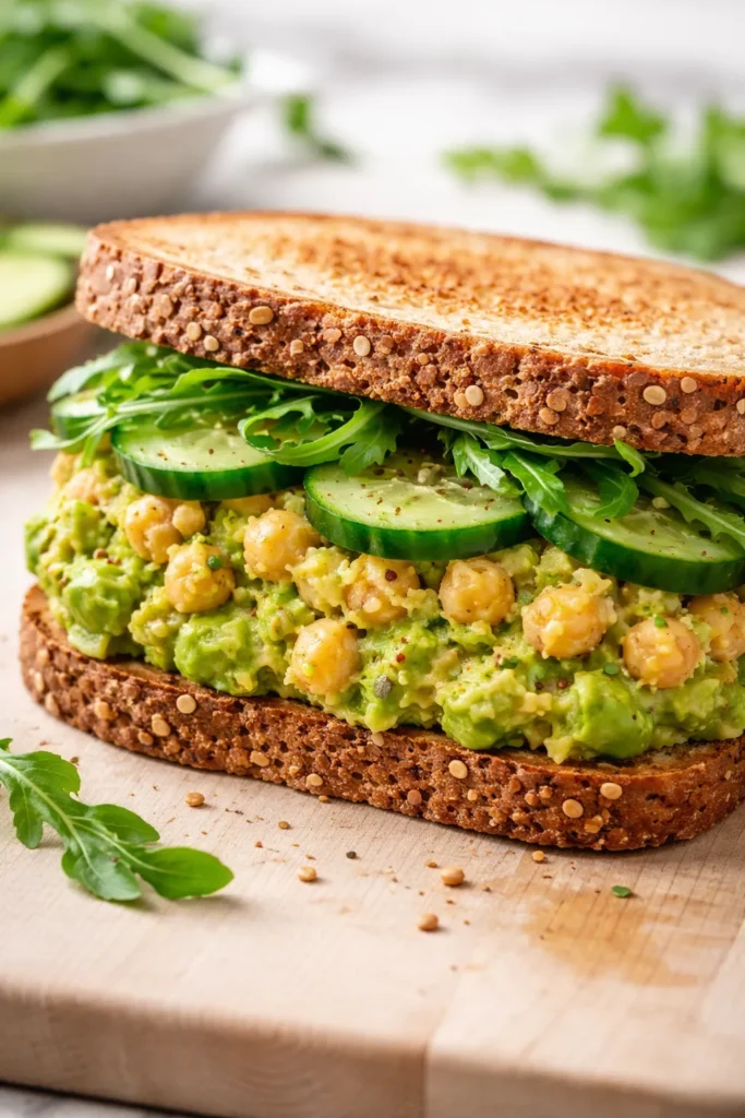 10 Clean Eating Recipes for the Whole Week 4 Sandwich with chunky chickpeas and avocado on whole-grain bread