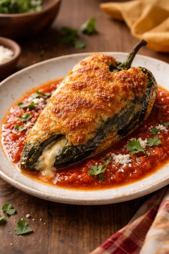 10 Mexican Dishes Worth Making From Scratch 6 Chiles rellenos fried to golden crisp on plate.