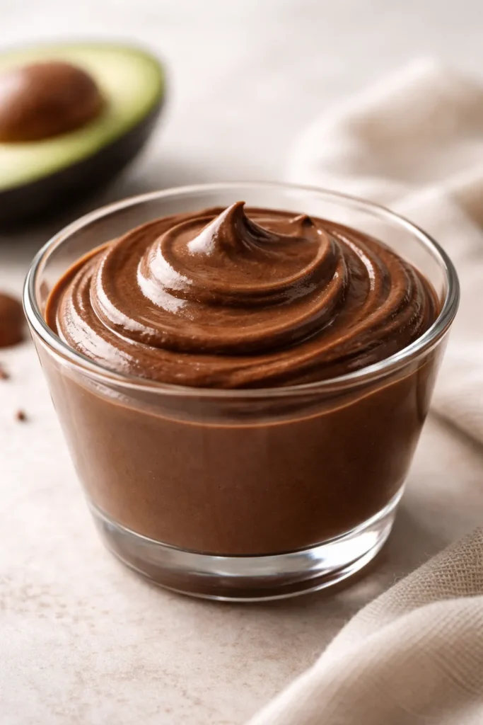 15 Sugar Free Treats That Actually Taste Good 8 Silky chocolate avocado mousse in a glass cup with smooth surface