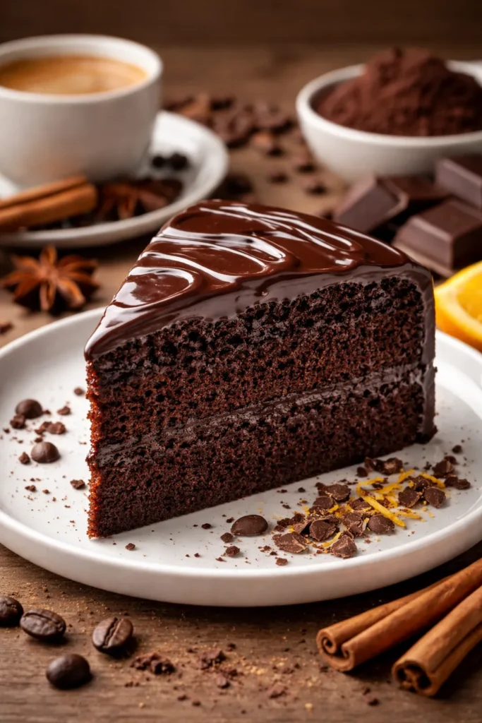 Easiest One Bowl Chocolate Cake For Beginners 9 Chocolate cake slice with glossy ganache on a plain plate