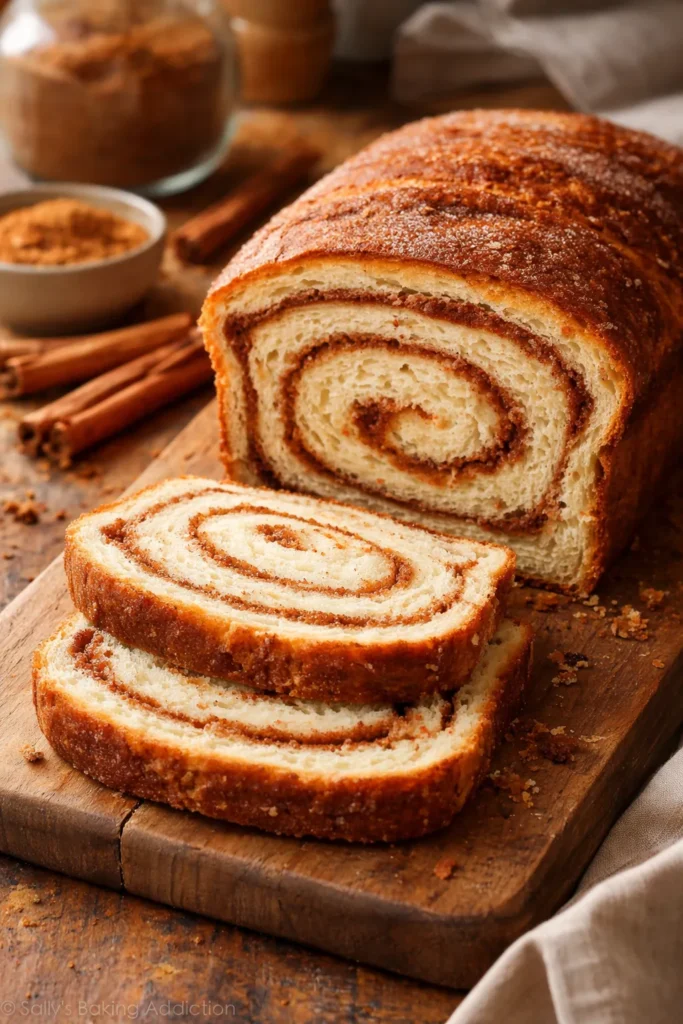 12 Make-Ahead Breakfast Breads for Weekdays 3 Cinnamon swirl bread loaf on cutting board showing swirls