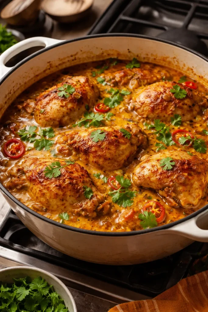 8 Paleo Dinners That Don't Taste Boring 8 Chicken thighs simmering in coconut curry inside a Dutch oven