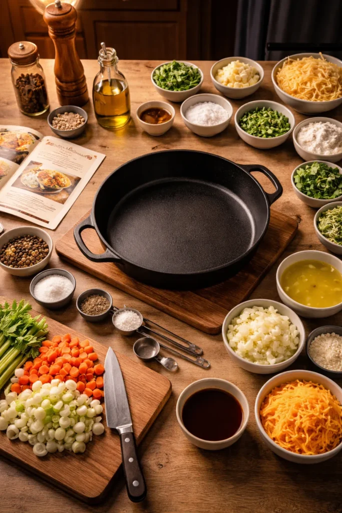 8 Comfort Food Recipes for a Cozy Night In 10 Organized kitchen with pan and prep bowls for comfort food night