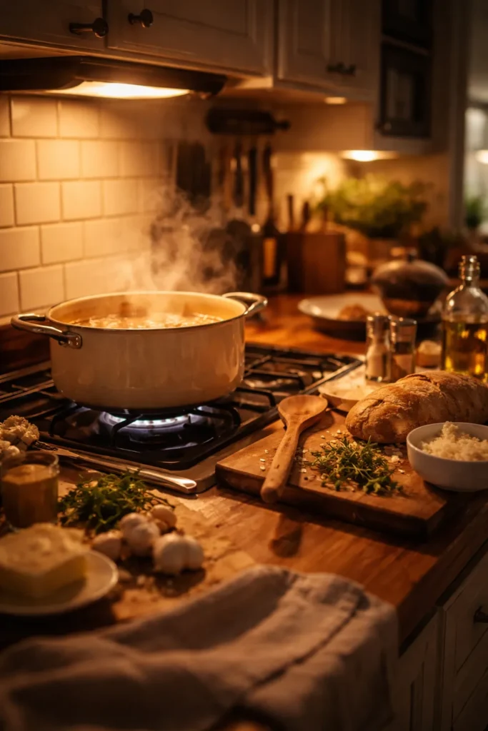 8 Comfort Food Recipes for a Cozy Night In 12 Cozy kitchen with simmering pot and warm glow