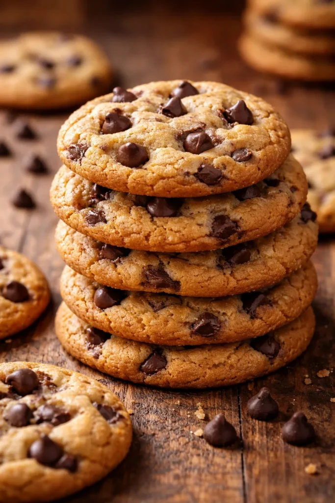 15 Crowd-Pleasing Desserts for Summer BBQs 7 Close-up of chewy chocolate chip cookies on a rustic wooden surface