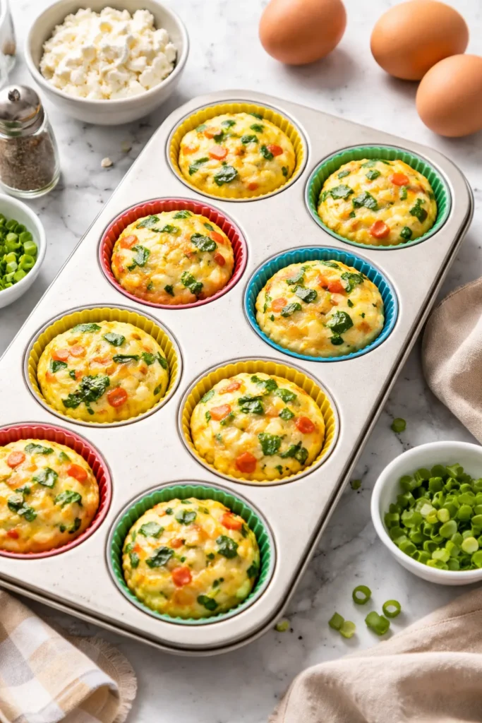 10 High Protein Breakfasts for Busy Mornings 3 Silicone muffin pans filled with cottage cheese egg bites