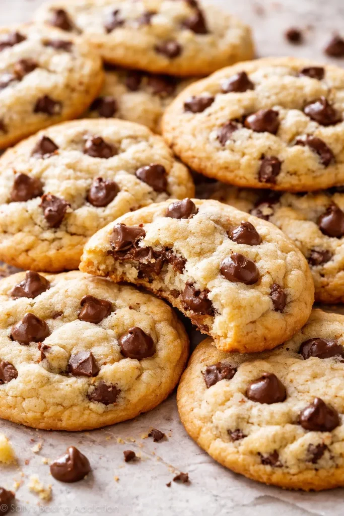 15 Easy Cream Cheese Dessert Recipes 10 Soft, chewy cream cheese chocolate chip cookies on a neutral surface
