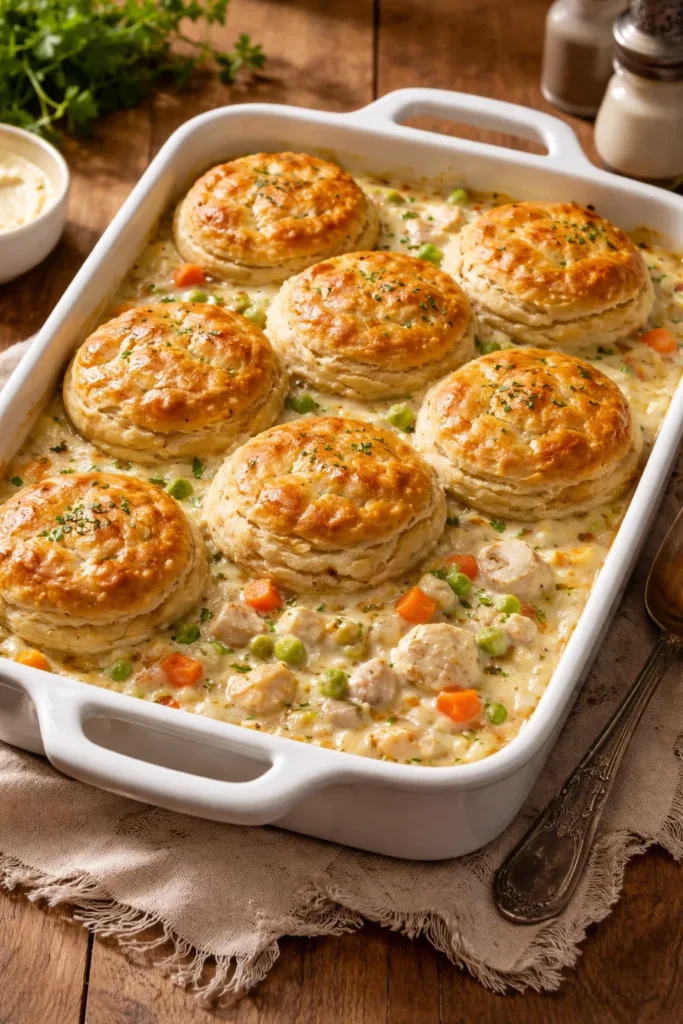 10 Chicken and Biscuit Dinners for Cozy Nights 5 Creamy soup-based chicken with biscuits in a casserole