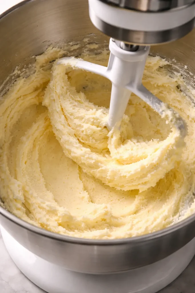 Moist Buttermilk Pound Cake that Won't Dry Out 5 Butter and sugar creamed into pale airy mixture in mixer bowl