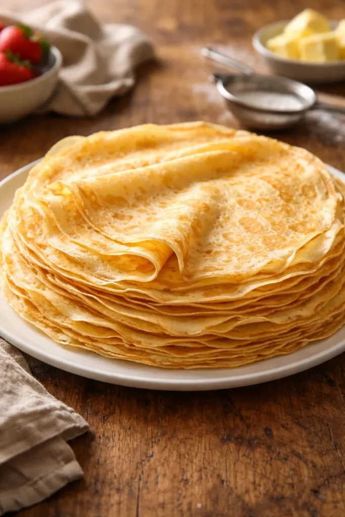 8 French Dishes Easier Than You Think 7 Close-up of delicate French crêpes stacked on a plate