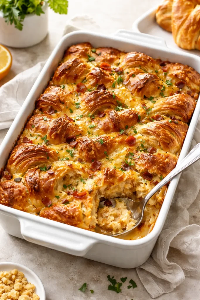 8 Breakfast Casseroles That Feed a Crowd 6 Croissant breakfast casserole with custard interior and flaky layers
