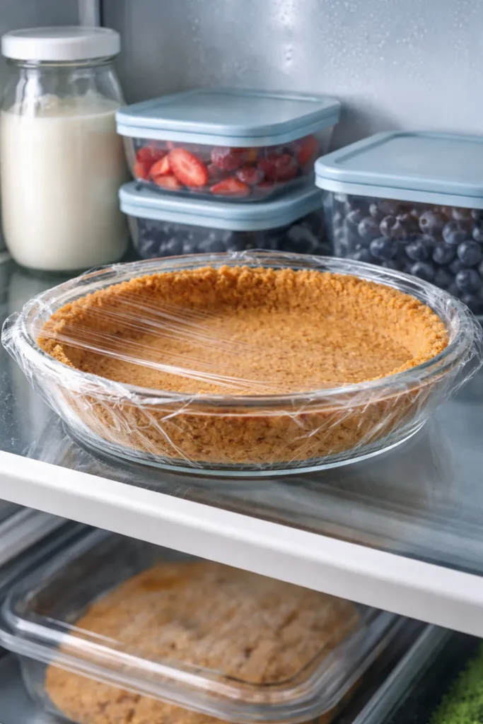 How to Make a Perfect Graham Cracker Crust 16 Graham crust wrapped in plastic wrap in a refrigerator