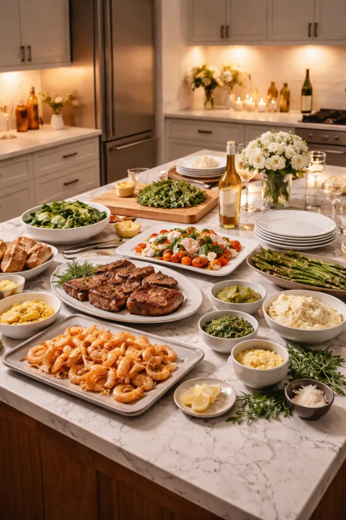 Organized kitchen prep area suggesting planning a fancy dinner at home